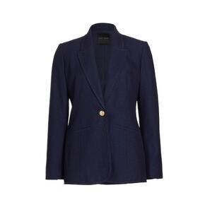 ELIE TAHARI dark navy blue denim touch single button Gavi Twill blazer jacket